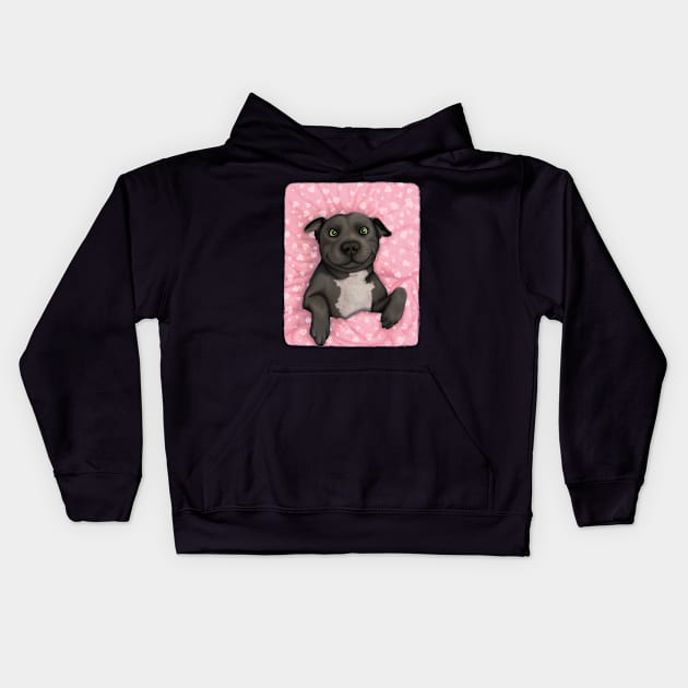 Grey pittie Valentine - illustrated dog portrait Kids Hoodie by illograph